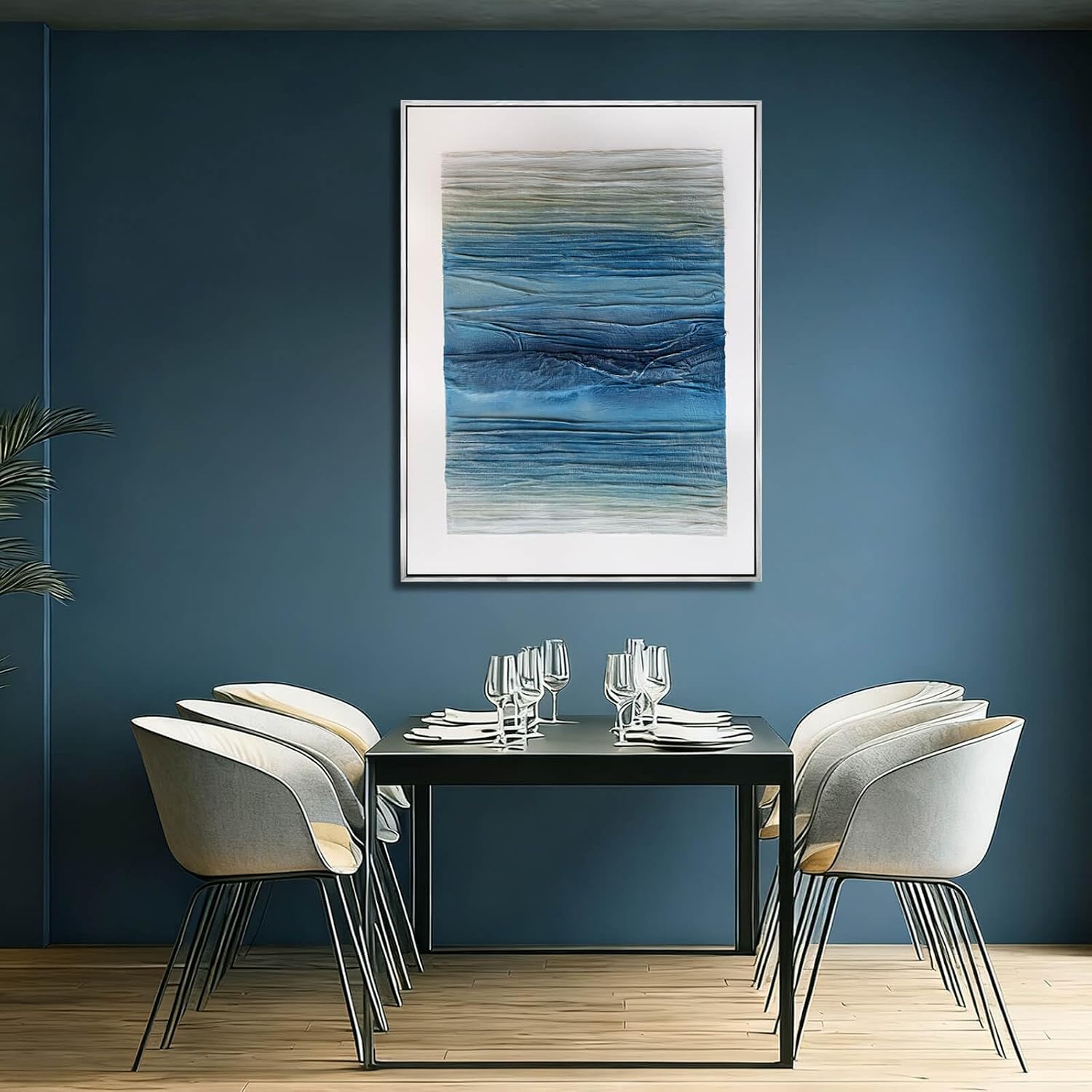SHEYOYE Blue Canvas Wall Art, 36x48 Hand-Painted Oil Painting, Textured Wall Art, Ready to Hang, for Living Room, Bedroom, Study