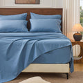 Bedlifes 100% French Linen Sheets California King Size 18-24' Extra Deep Pocket 4-Piece Set Breathable & Moisture-Wicking,Soft & Durable Sheets for Thick Mattresses(Flint Blue)