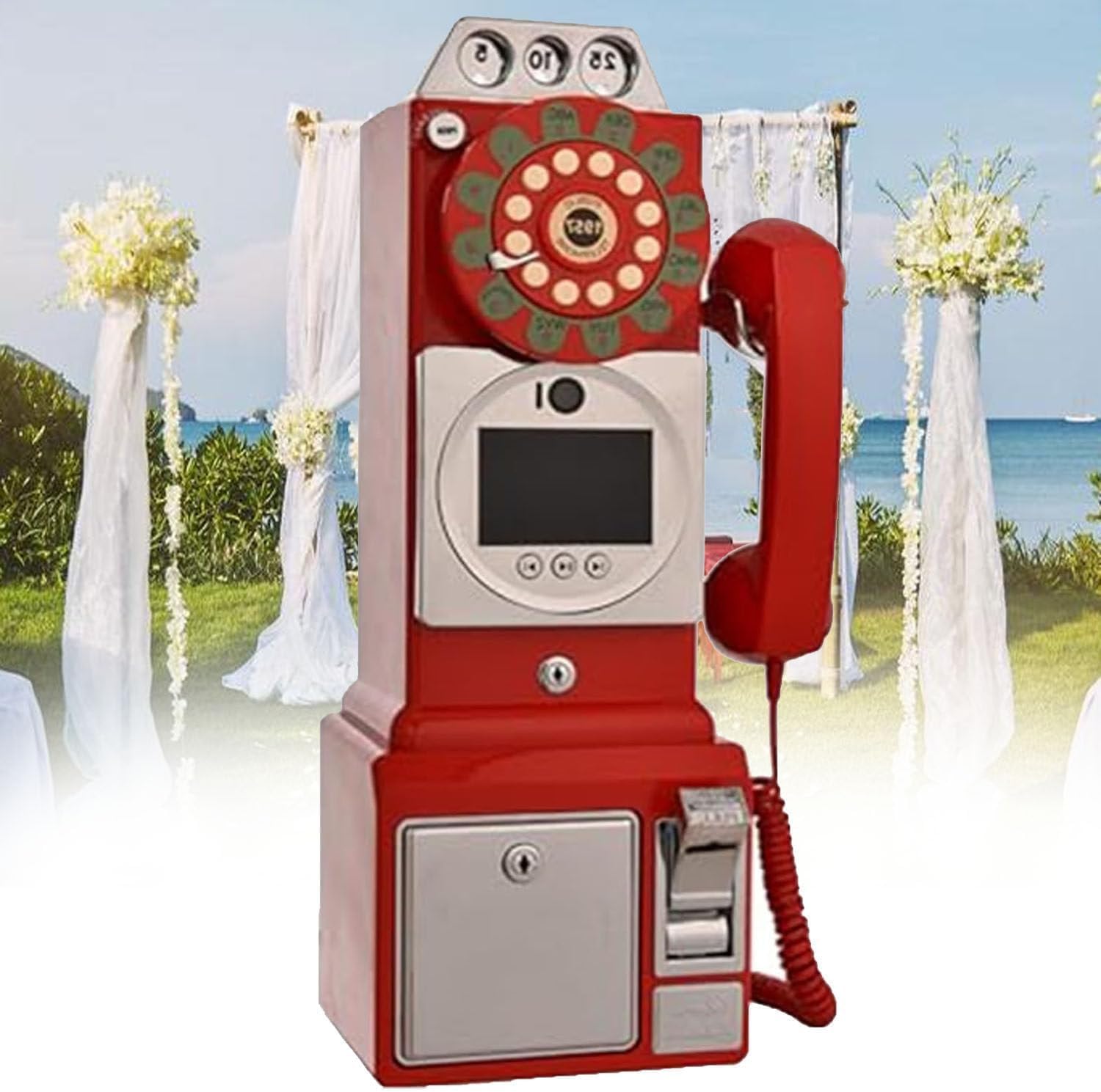 Audio Video Guest Book Wedding Phone, 1080P Video Guestbook Wedding Phone, Video Audio Guest Book Phone, with Lens Recording, 32G 64G Large Memory, Clear Voice, for Weddings,Red-64G