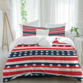 Prime Leader Independence Day Duvet Cover Set Queen Size 4 Pieces Vintage Classic Red White Blue Stripes Bedding Set with Zipper Closure, 1 Comforter Cover 92x106 Inches 1 Flat Sheet & 2 Pillow Cases