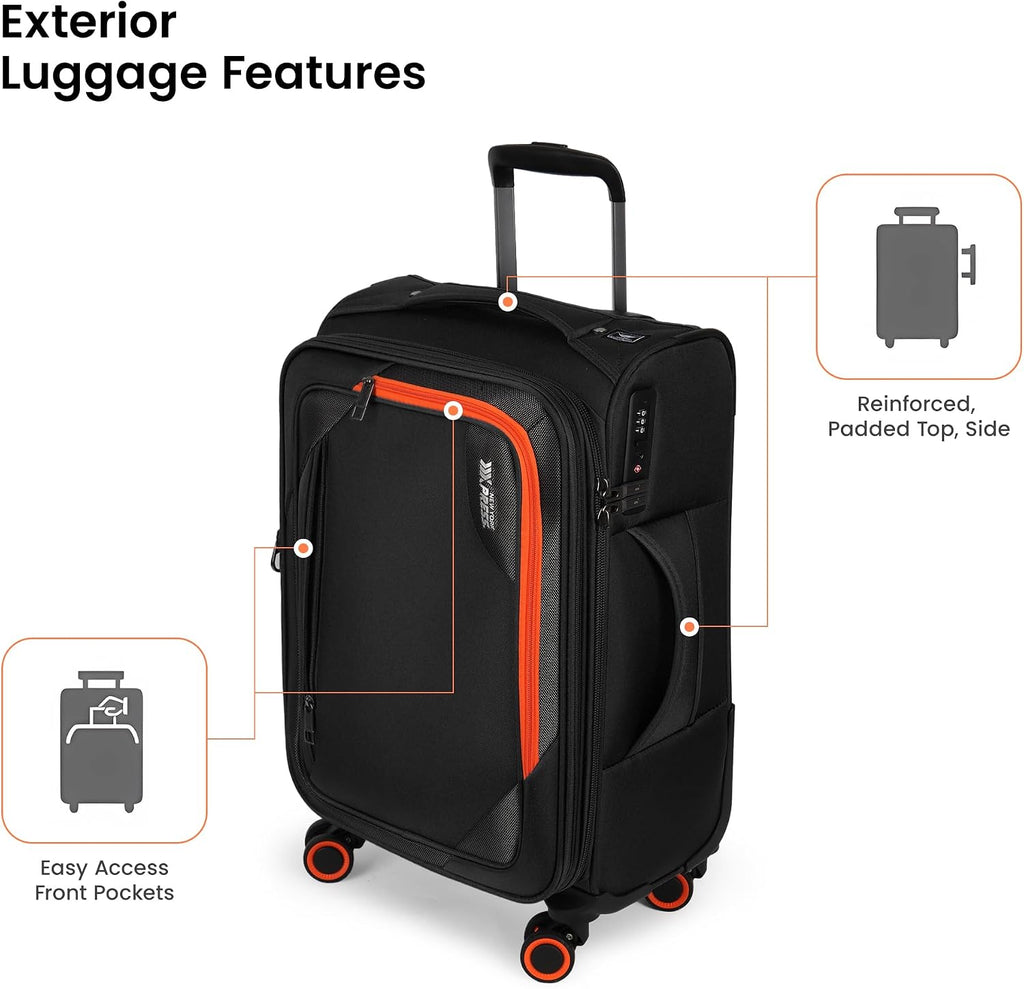 2-Piece Set (22in/28)Softside Expandable 20% Luggage w/Spinner Wheels,Front Opening Softside Luggage Sets w/TSA LOCK,Lightweight Durable Rolling Luggage for Men/Women（Black,22in/28in）