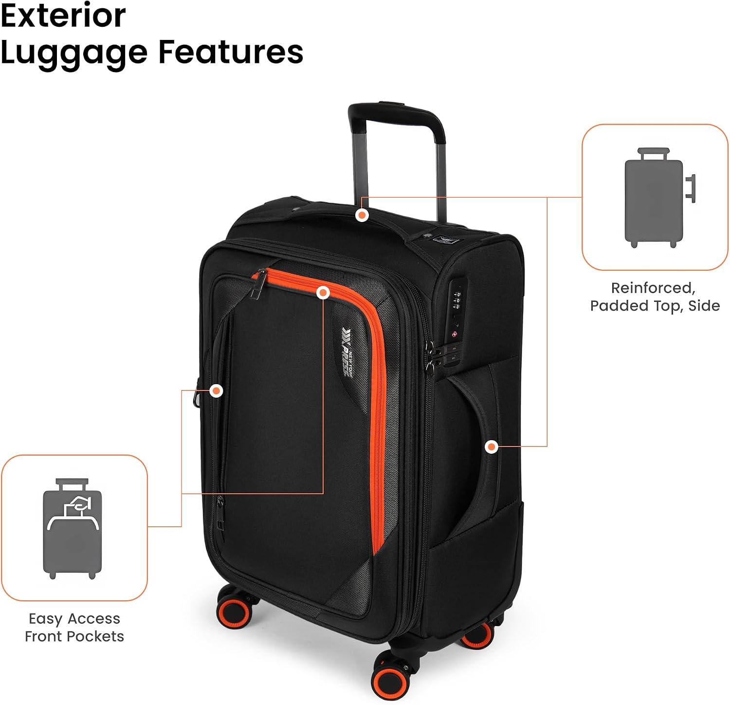 2-Piece Set (22in/32)Softside Expandable 20% Luggage w/TSA LOCK,Front Opening Softside Luggage Sets w/Spinner Wheels,Lightweight Travel Luggage Rolling Suitcase for Men/Women（Black,22in/32in）