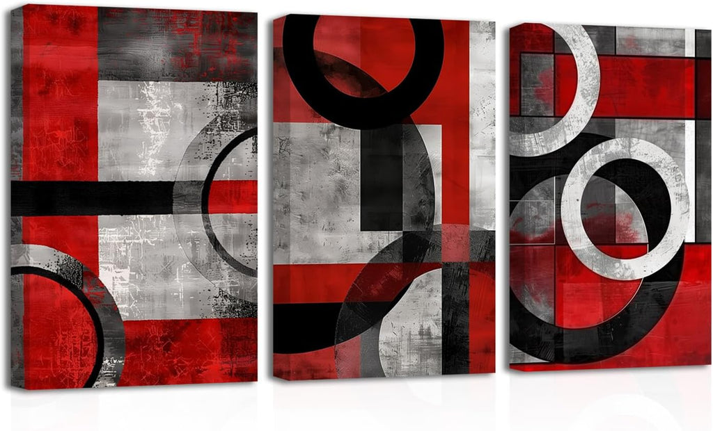 SWQYLB Black and Red Wall Art 3 Piece Abstract Line Black Gray Red Canvas Prints Minimalist Painting Modern Geometric Artwork for Office Decor Frame (24.00' x 36.00' x 3PCS)