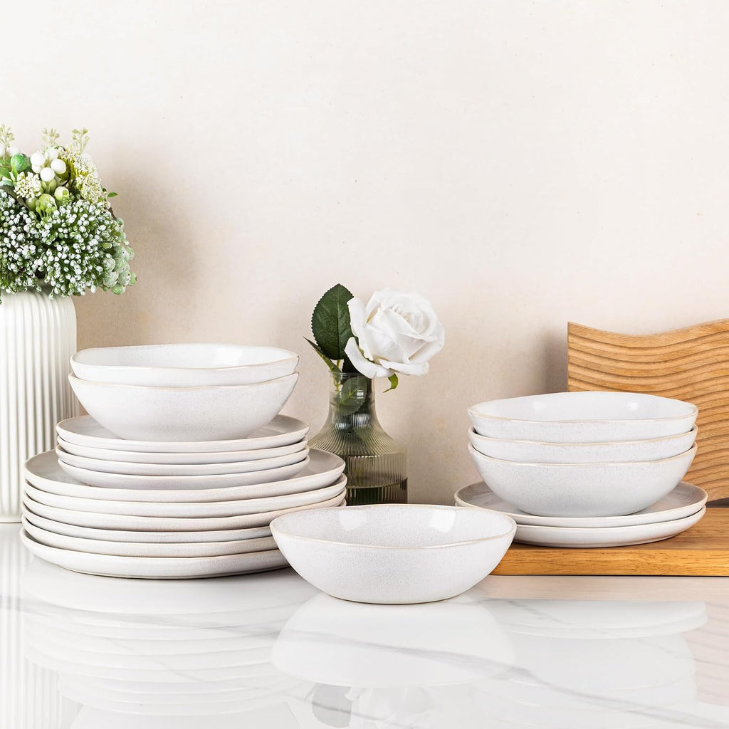 AmorArc Ceramic Dinnerware Sets,Handmade Reactive Glaze Stoneware Plates and Bowls Sets,Highly Scratch Resistant | Dishwasher & Microwave Safe Dishes Set,Service for 6 (18pc)