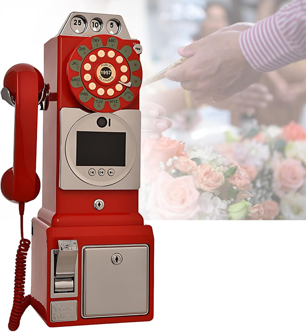 SHAHRYAR Audio Guest Book Wedding Phone, Record Customized Audio Message with Guest Book, Wedding Audio Guestbook,for Party Decoration,Audio Guest Book Phone,Red