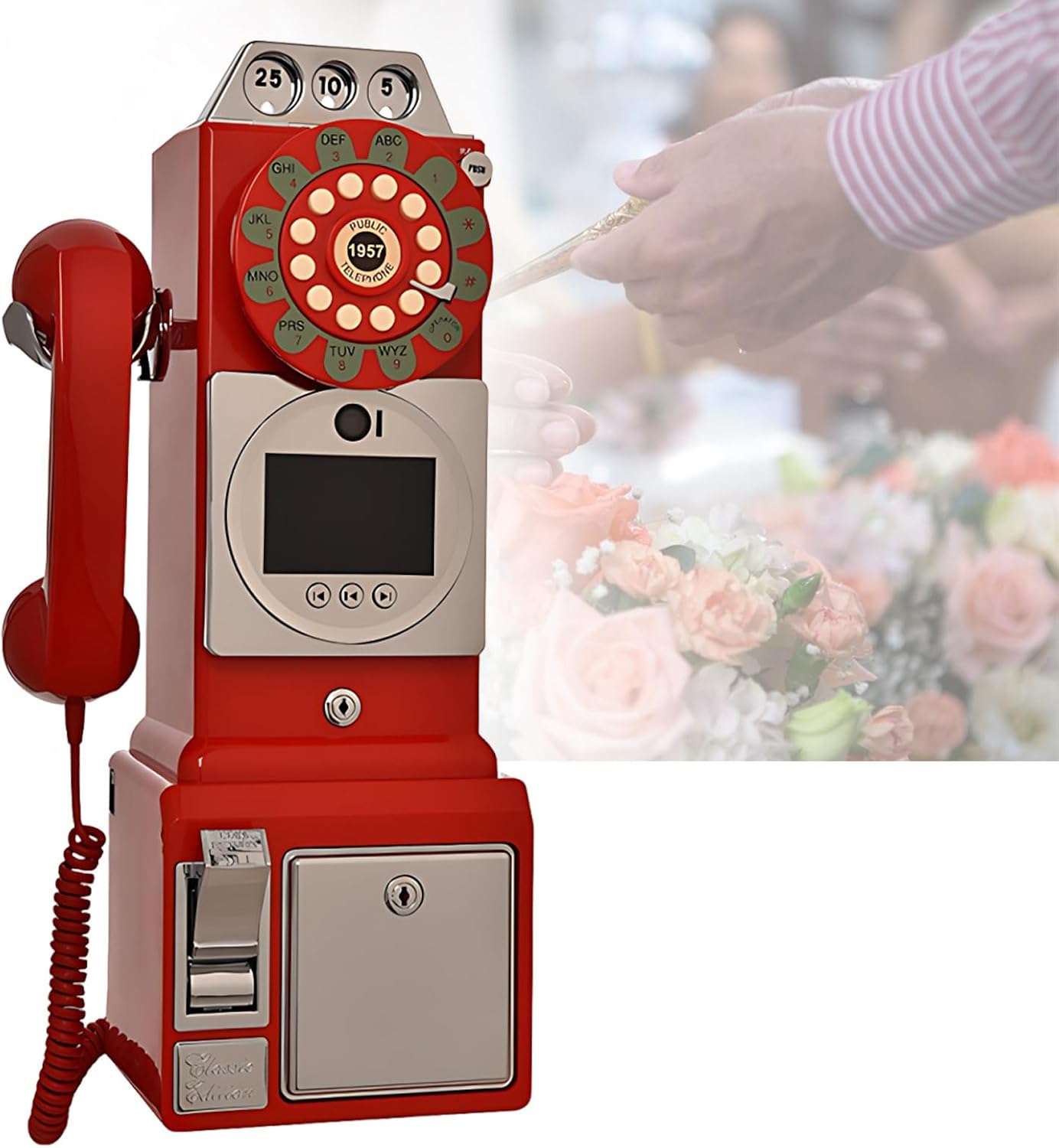 SHAHRYAR Audio Guest Book Wedding Phone, Record Customized Audio Message with Guest Book, Wedding Audio Guestbook,for Party Decoration,Audio Guest Book Phone,Red