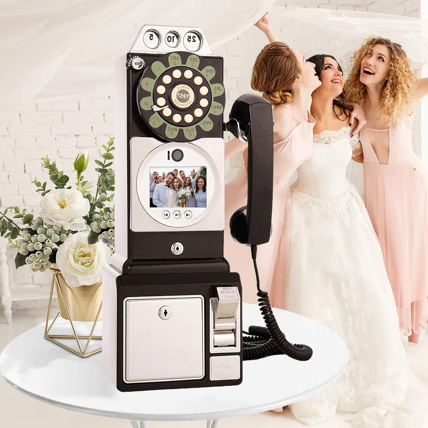 Wedding Party Audio Guest Book Wedding Phone, 1080p HD Leave a Video Message Phone, Retro Telephone Booth Model, Audio Guestbook Phone, Preserve Your Special Occasions,Black-64GB