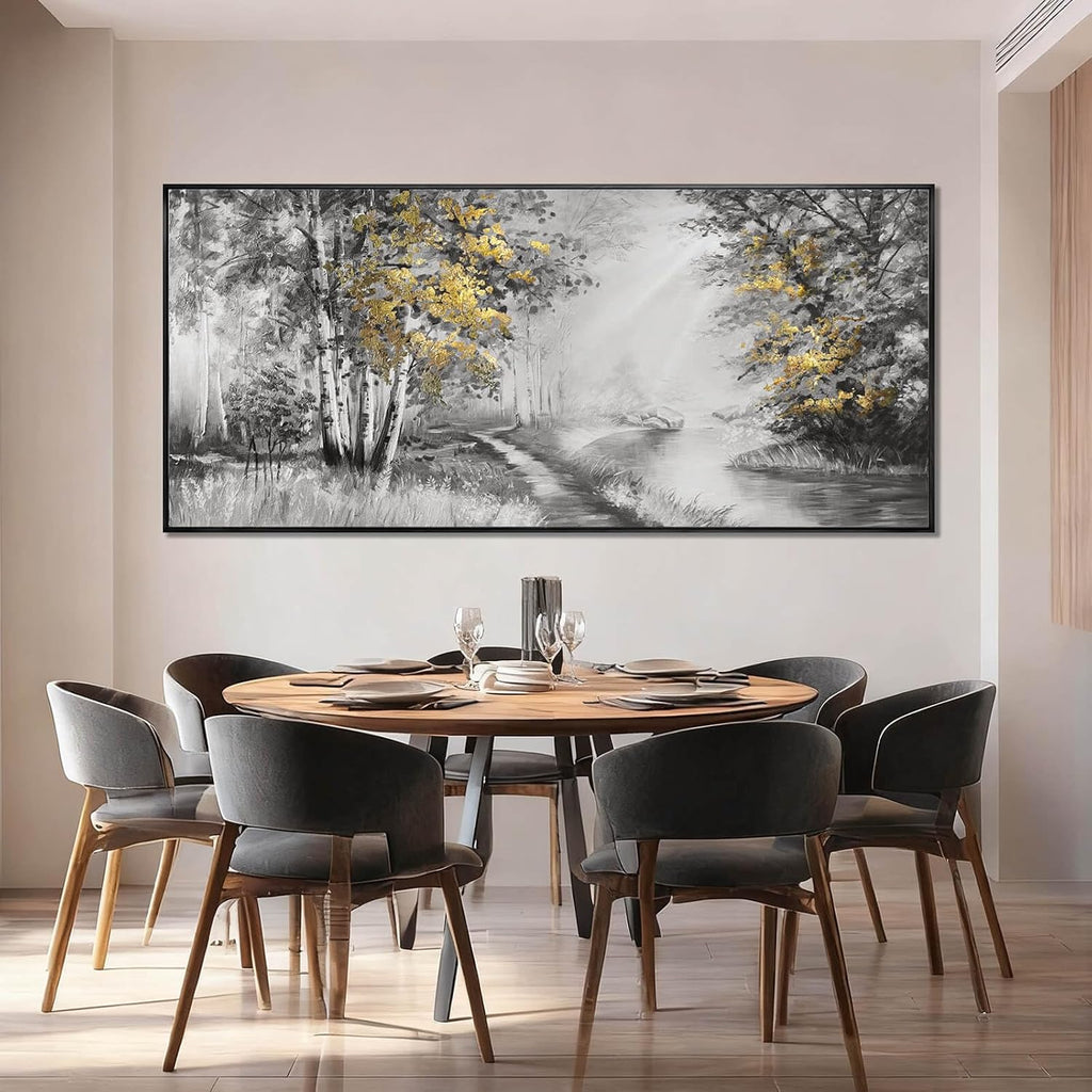 SOUGUAN Grey and Gold Canvas Wall Art Tree Wall Decor Modern Posters 32'x70' Large Decoration Living Room Pictures for Bedroom Office