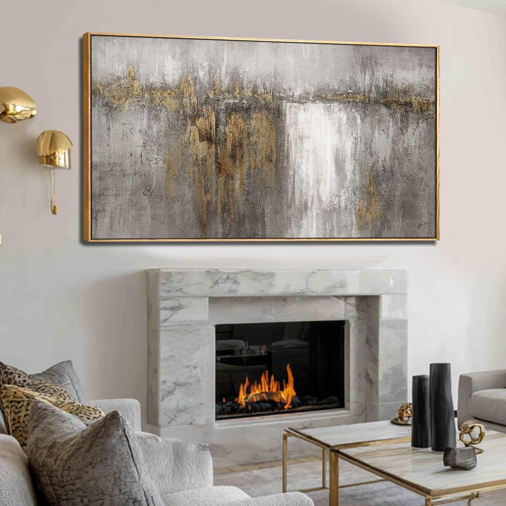 Neutral Canvas Arts Gold Wall Art Decor Framed Abstract Pictures Grey Prints Artwork for Living Room Bedroom Dining Room Home Office Decor 29'x58'
