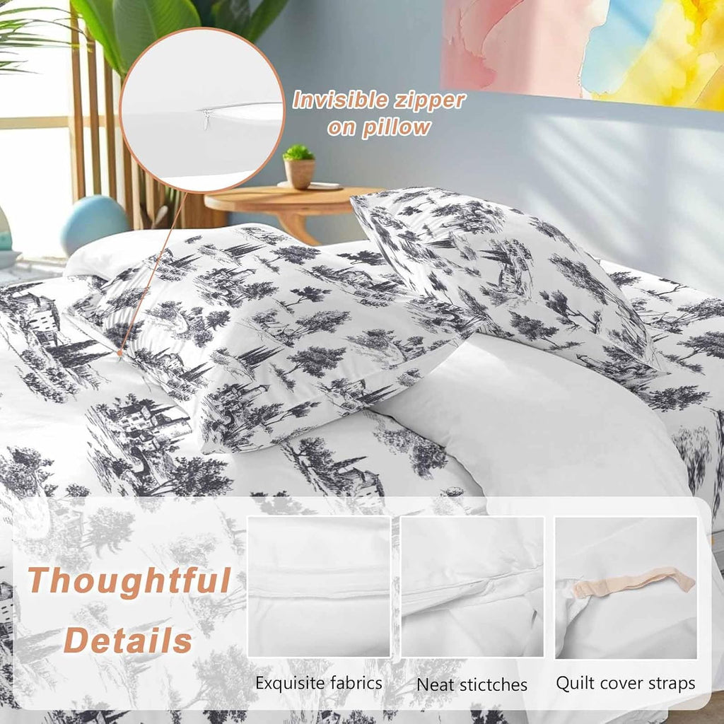 Farmhouses Plants Duvet Cover Set Queen Size 4 Pieces Mystic Castle Rustic Abstract Tree Retro Bedding Set with Zipper Closure, 1 Comforter Cover 90x92 Inches 1 Flat Sheet & 2 Pillow Cases
