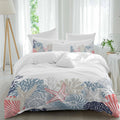 Summer Marine Life Duvet Cover Set Queen Size 4 Pieces Ocean Coral Coastal Starfish Blue Conch Bedding Set with Zipper Closure, 1 Comforter Cover 90x92 Inches 1 Flat Sheet & 2 Pillow Cases
