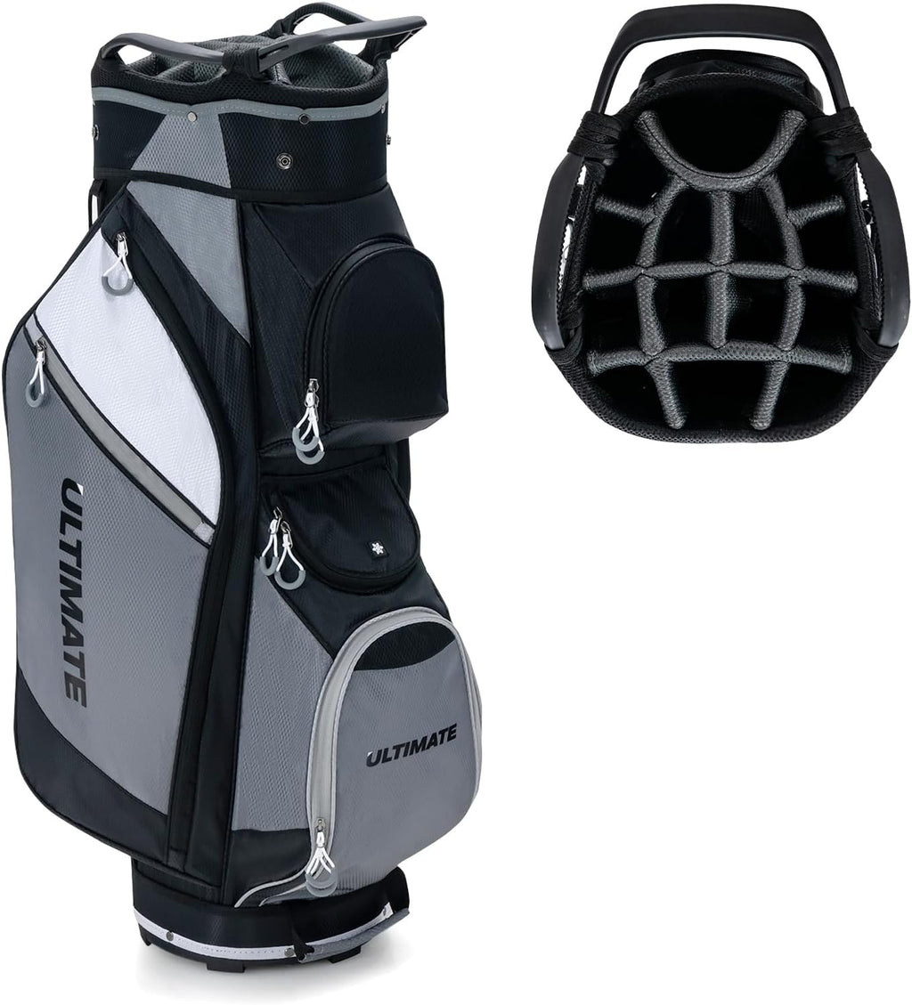 Goplus Golf Cart Bag with 14-Way Top Dividers, Golf Club Bag with 7 Zippered Pockets Including Cooler Bag, Rain Hood, Carry Handles, Detachable Shoulder Strap, Lightweight Golf Bag for Men Women