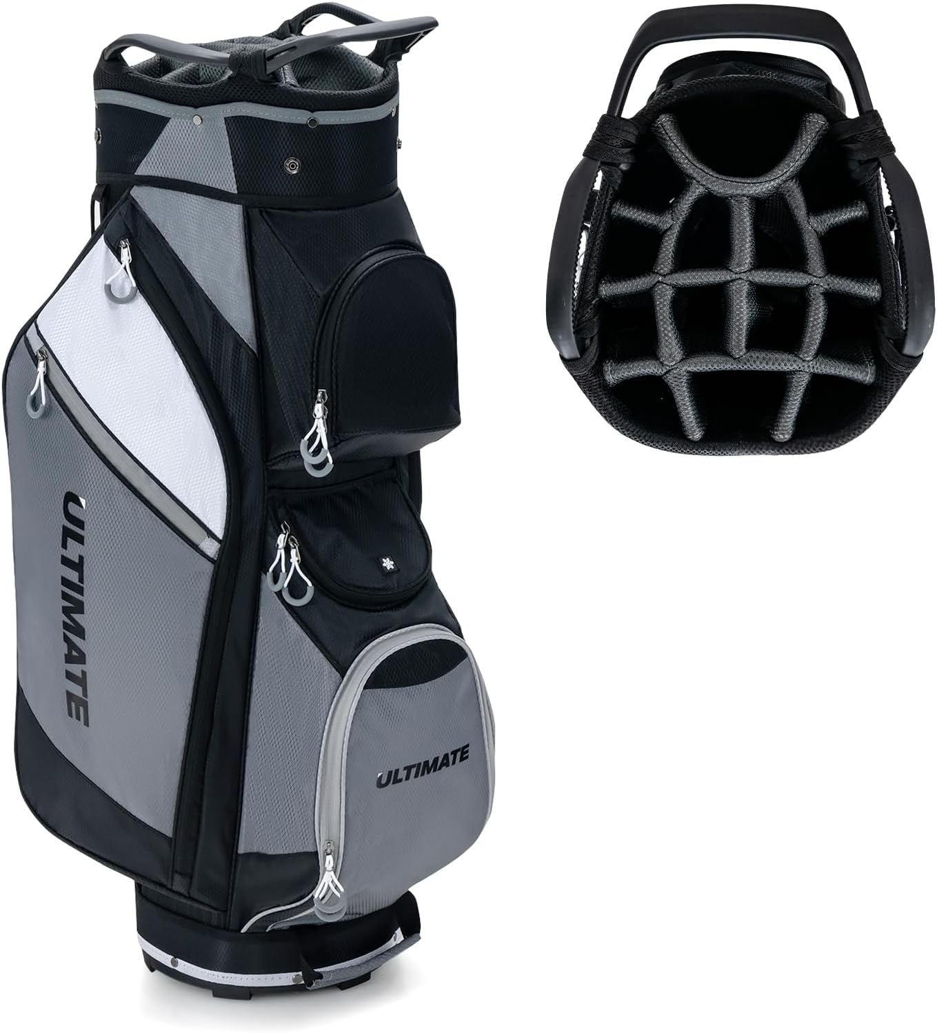 Goplus Golf Cart Bag with 14-Way Top Dividers, Golf Club Bag with 7 Zippered Pockets Including Cooler Bag, Rain Hood, Carry Handles, Detachable Shoulder Strap, Lightweight Golf Bag for Men Women