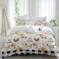 Farm Animal Duvet Cover Set Queen Size 4 Pieces Farmhouse Red Barn Sheep Pigs Rooster Country Black Plaid Bedding Set with Zipper Closure, 1 Comforter Cover 86x86 Inches 1 Flat Sheet & 2 Pillow Cases