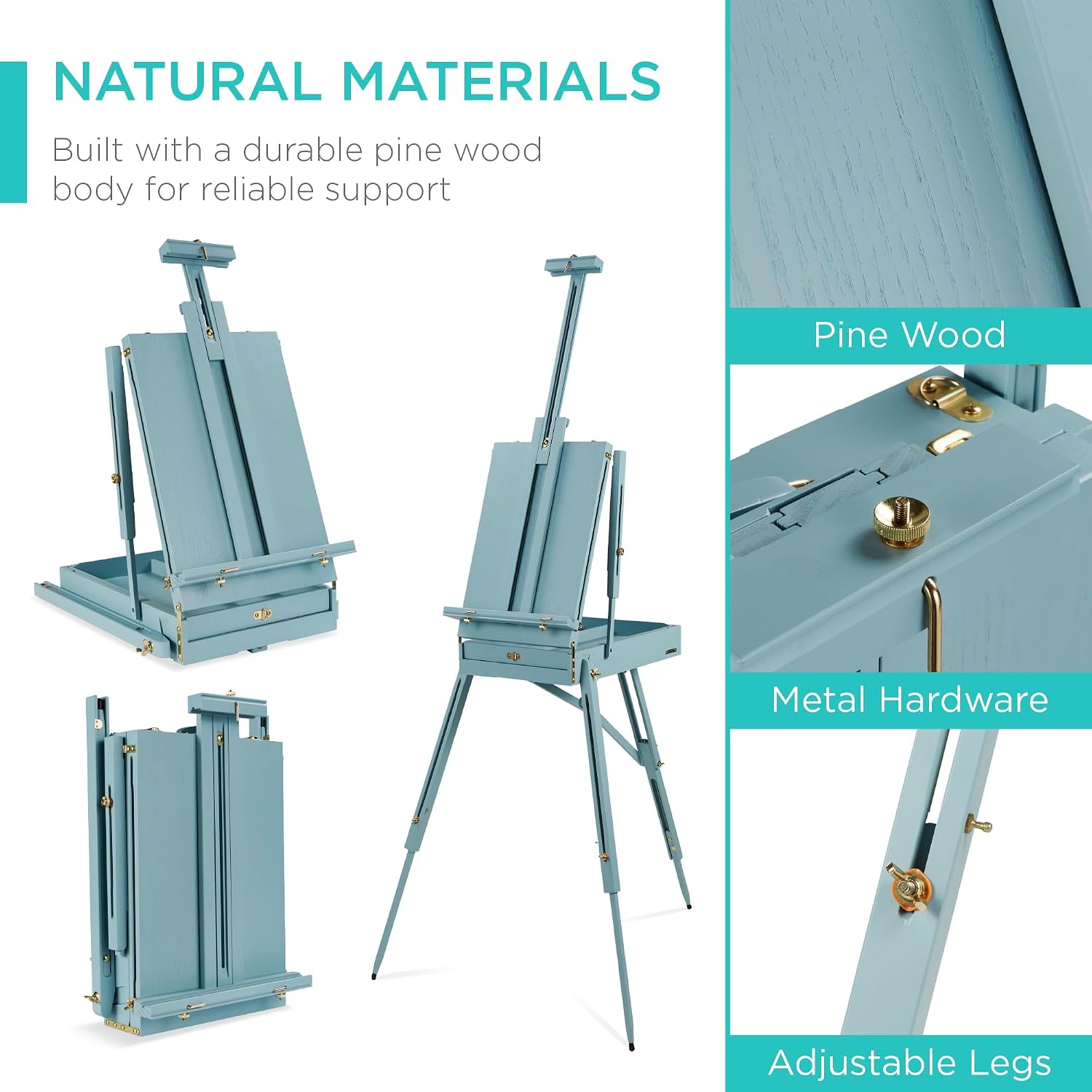 Best Choice Products Art Easel for Painting, Portable Wooden Adjustable Artist Tripod with Sketch Box, 32-Piece Art Set with Acrylic Paints, Brushes, Canvases & Palette - Blue