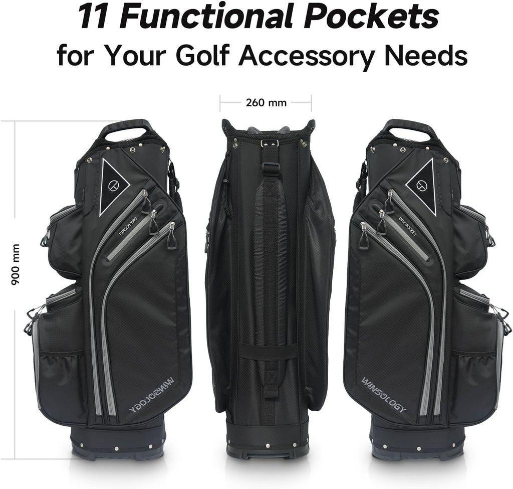 Max Lightweight Golf Cart Bag with Dual Handles and 14 Way Individual Full Length Dividers, Golf Club Bag with 11 Pockets, Large Putter Well, Double Strap Cooler for Men & Women