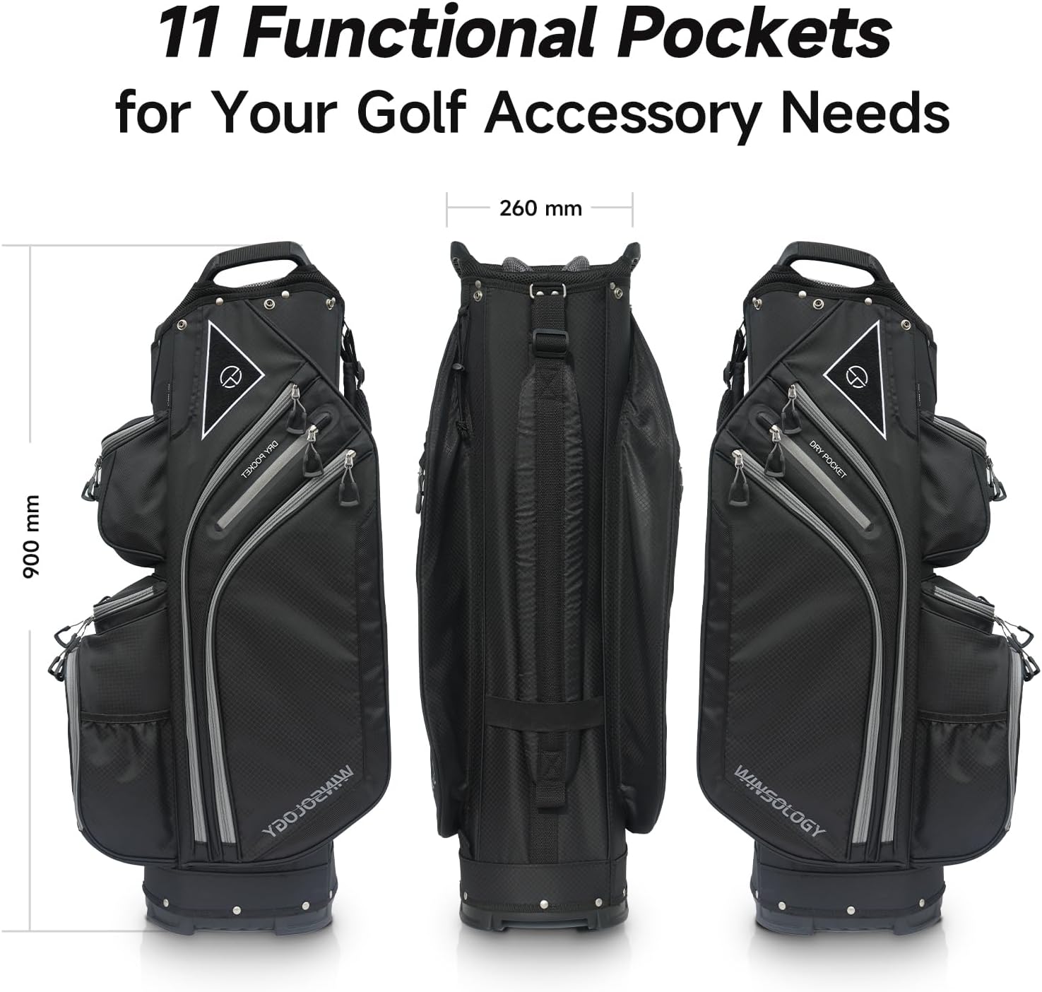 Max Lightweight Golf Cart Bag with Dual Handles and 14 Way Individual Full Length Dividers, Golf Club Bag with 11 Pockets, Large Putter Well, Double Strap Cooler for Men & Women