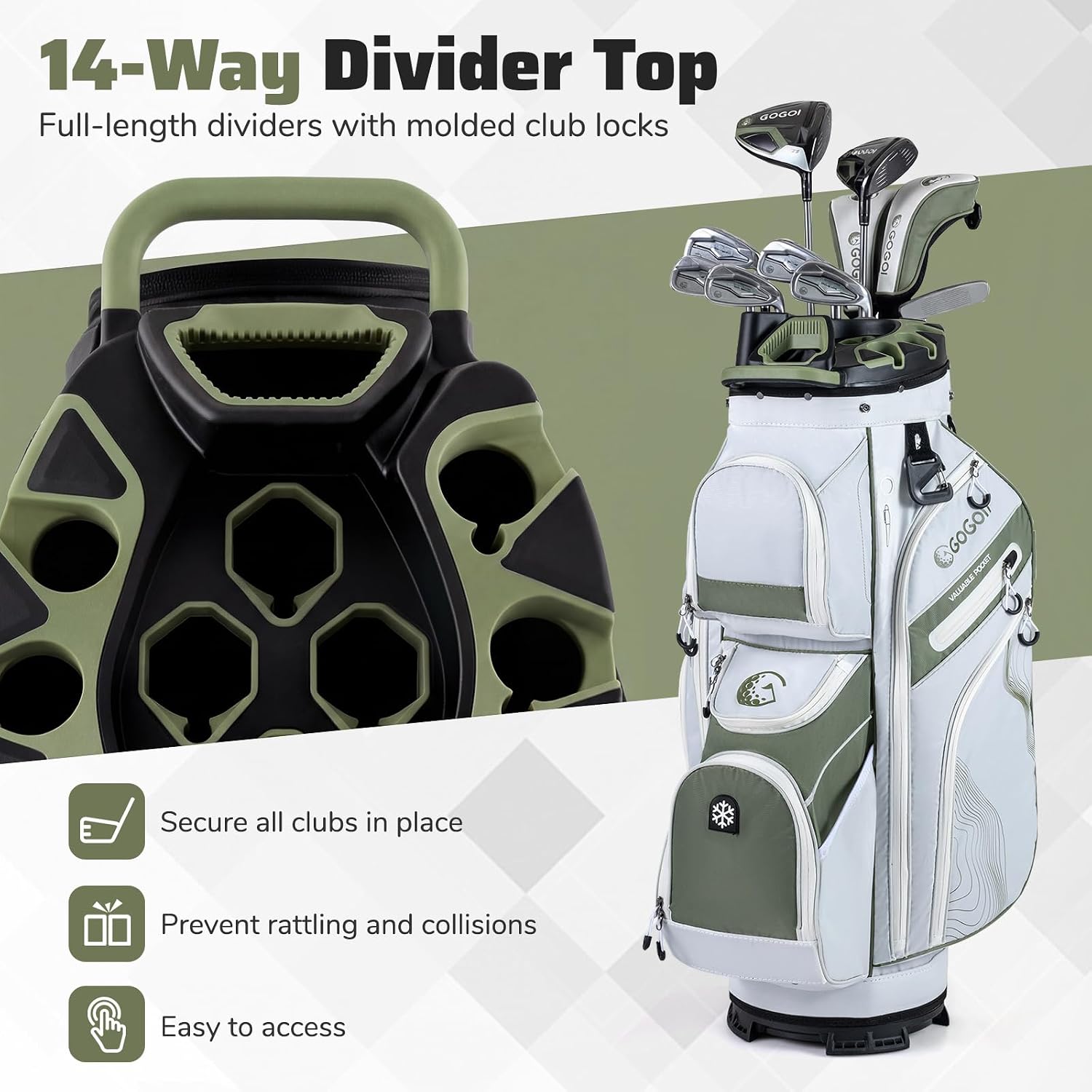 Goplus Lightweight Golf Cart Bag, Molded Lock Top Golf Club Bag w/14-Way Full Length Organizer Dividers, 11 Pockets, Cooler Bag, Straps, Umbrella Holder & Rain Hood for Men Women