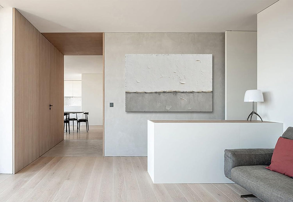 NANKAI Grey and White Minimalist Large Contemporary Art - 36x48 inch Wall Decoration For Home and Office