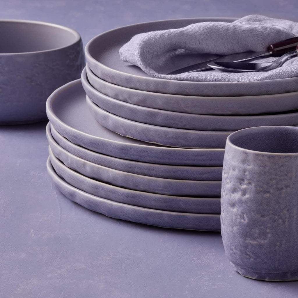 Stone by Mercer Project SHOSAI 16-Piece Stoneware Dinnerware Set, Plates and Bowls Set, Modern Dishware set fo 4, Lavender