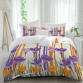 Spring Floral Duvet Cover Set Queen Size 4 Pieces Purple Yellow Gradient Flowers Colorful Stripe Bedding Set with Zipper Closure, 1 Comforter Cover 92x106 Inches 1 Flat Sheet & 2 Pillow Cases