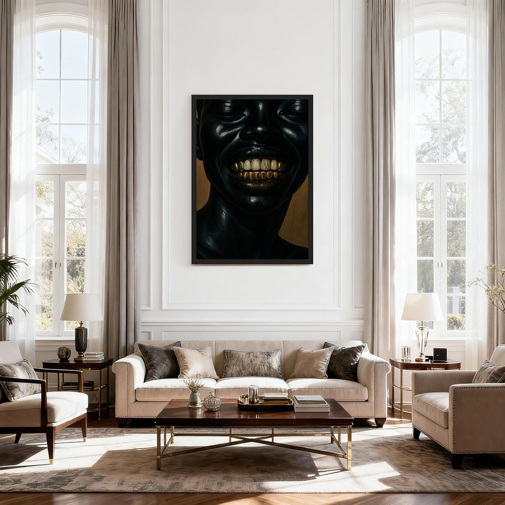Urban Wall Art Black Man Canvas Print African Portrait Poster Painting Bold Black American Picture Modern Afrocentric Street Decor for Living Room Bedroom Studio Trendy Home 20x30inch Black Frame