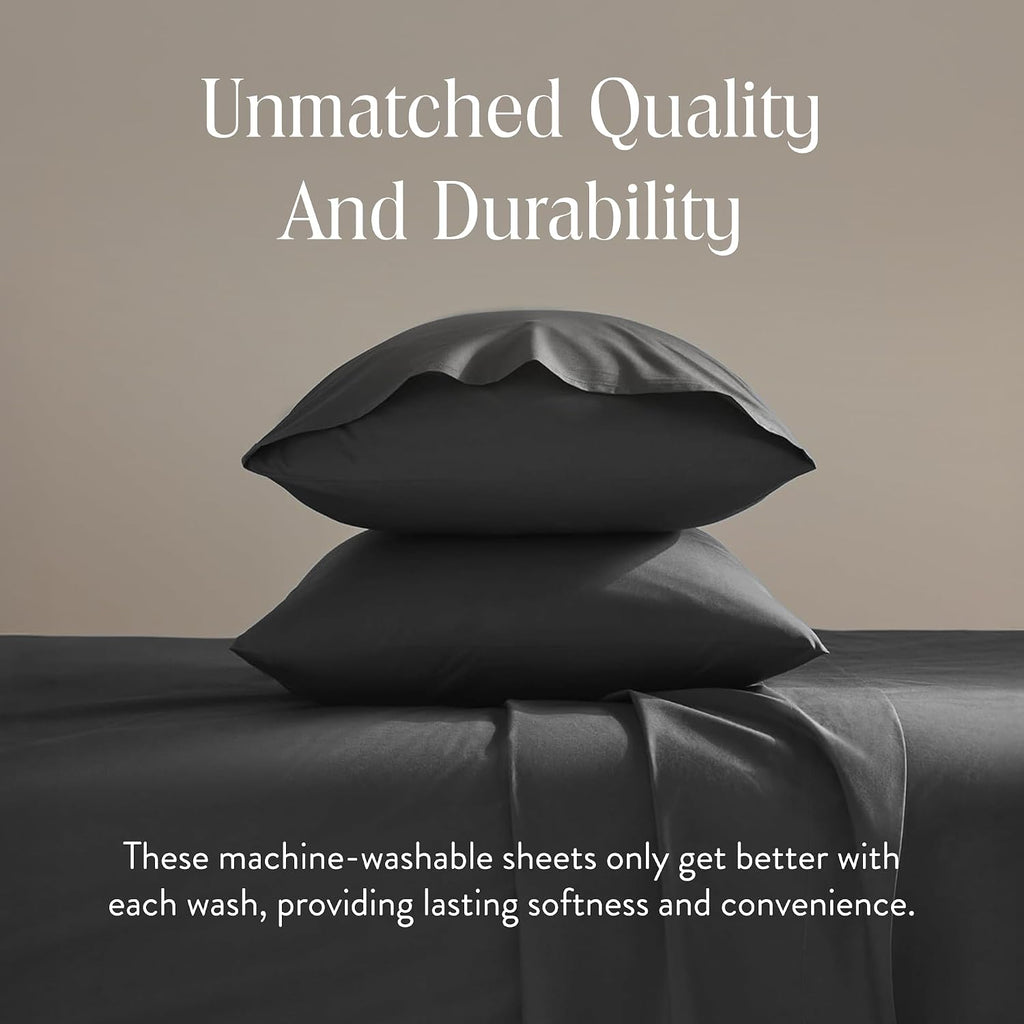 Brooklinen Luxury Sateen 4 Piece Sheet Set - 100% Cotton Bed Sheets, Soft & Durable Queen Size Sheets Set in Slate Grey, Oeko-TEX Certified Bedding Set, 1 Fitted Sheet, 1 Flat Sheet, 2 Pillowcases