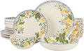 Bloomhouse - Two Time Oprah's Favorite Things Winner - Posy Blossom Double Bowl Hand Painted Stoneware Plates and Bowls Floral Dinnerware Set, Service for Four (16pcs)