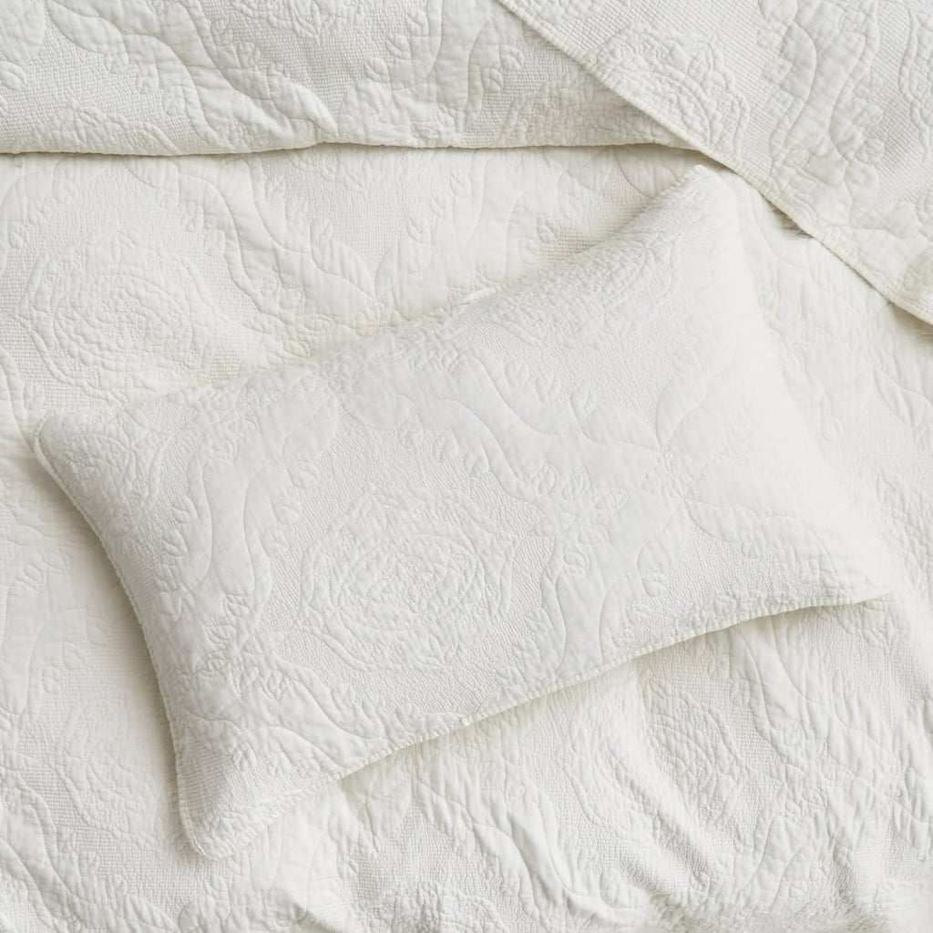 Tache Cotton Damask Paisley Vanilla Cream Ivory Elegant Matelassé Embroidered Lightweight Coverlet Quilt 3 Piece Set, King