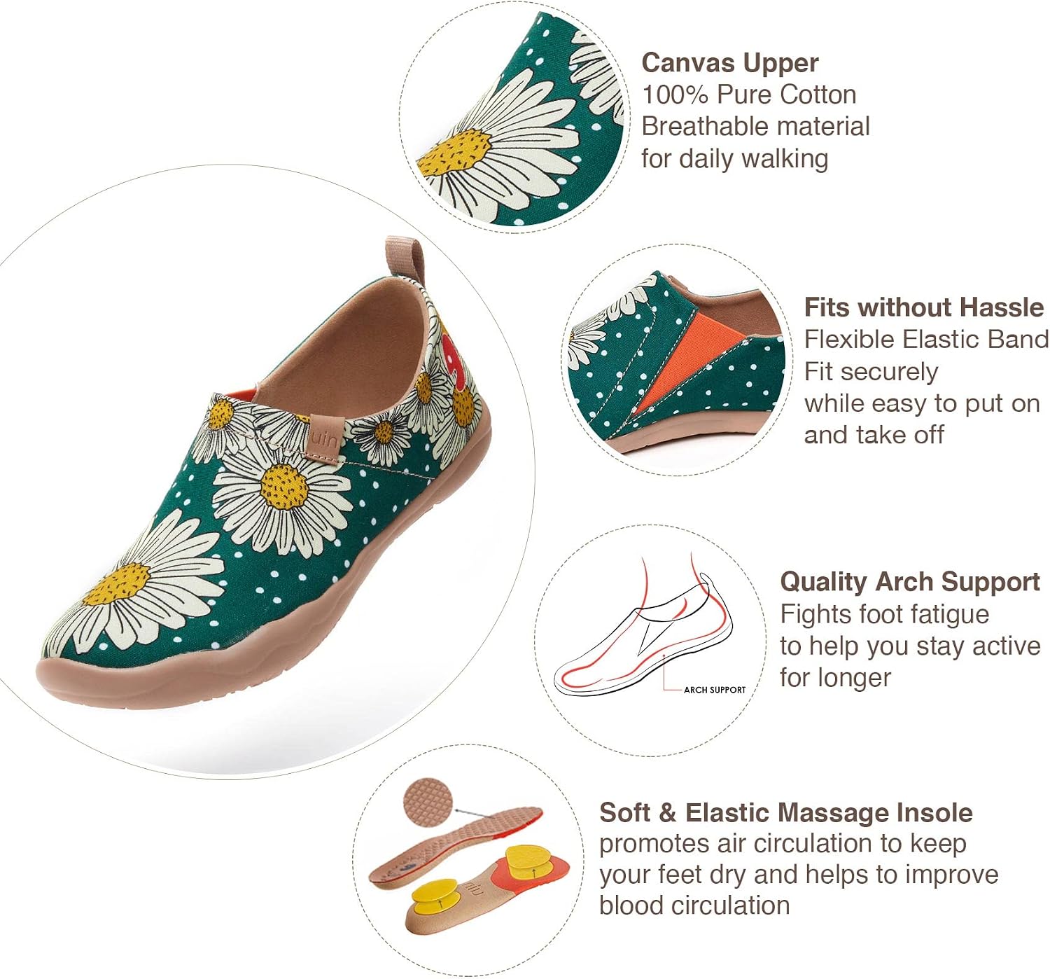 UIN Women's Slip On Shoes Colorful Comfortable Lightweight Art Travel Sneakers Casual Floral Stylish Everyday Loafers