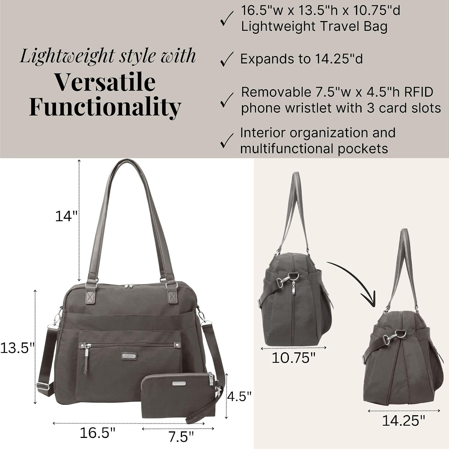 Baggallini Overnight Expandable Laptop Tote with RFID Phone Wristlet