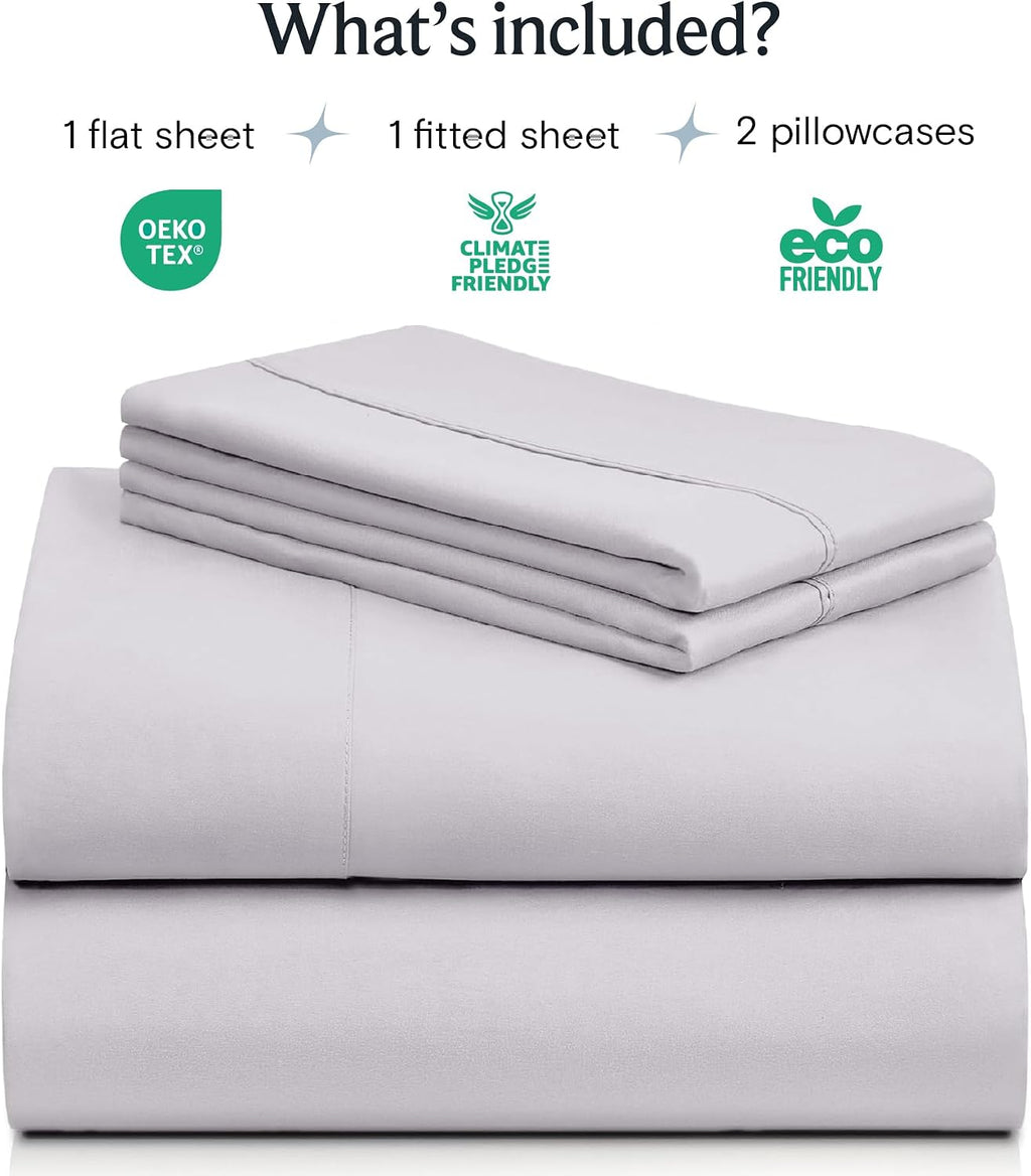 LuxClub 4 PC Sheet Set Bed Sheets Deep Pockets 16' Eco Friendly Wrinkle Free Cooling Machine Washable Hotel Bedding Silky Soft - Dove Gray Full (Pack of 4)