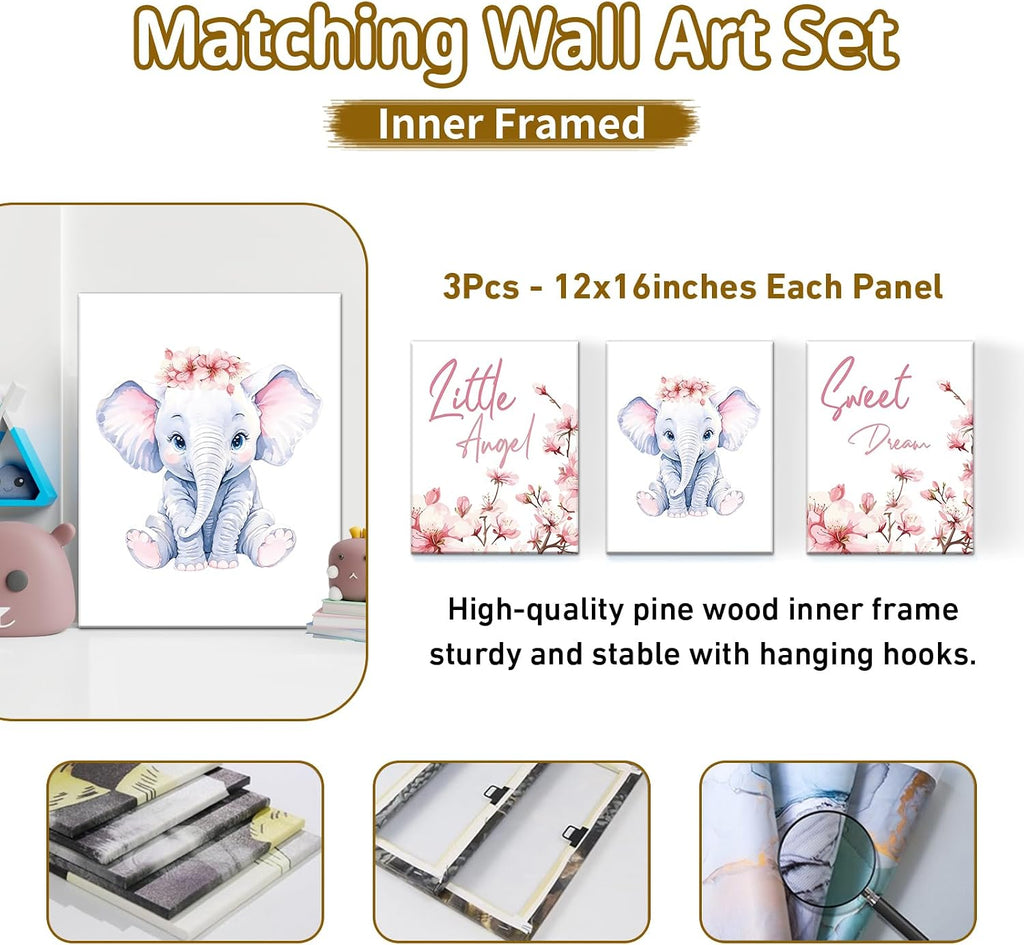 Terwex Personalized Baby Bedding Set, 5 Pcs Custom Name Bedding for Girls Boys - Nursery Bedding for Crib, Soft Toddler Bedding Sets for Infant Customized Gifts, Flower Elephant