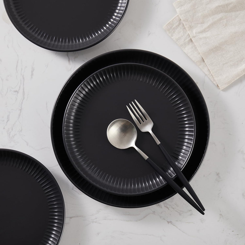Stone Lain Logan 24 Pieces Stoneware Dinnerware Set, Black