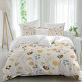 Spring Duvet Cover Set Queen Size 4 Pieces Cartoon Flower Farm Plants Watercolor Bee Yellow Honey Retro Bedding Set with Zipper Closure, 1 Comforter Cover 90x92 Inches 1 Flat Sheet & 2 Pillow Cases