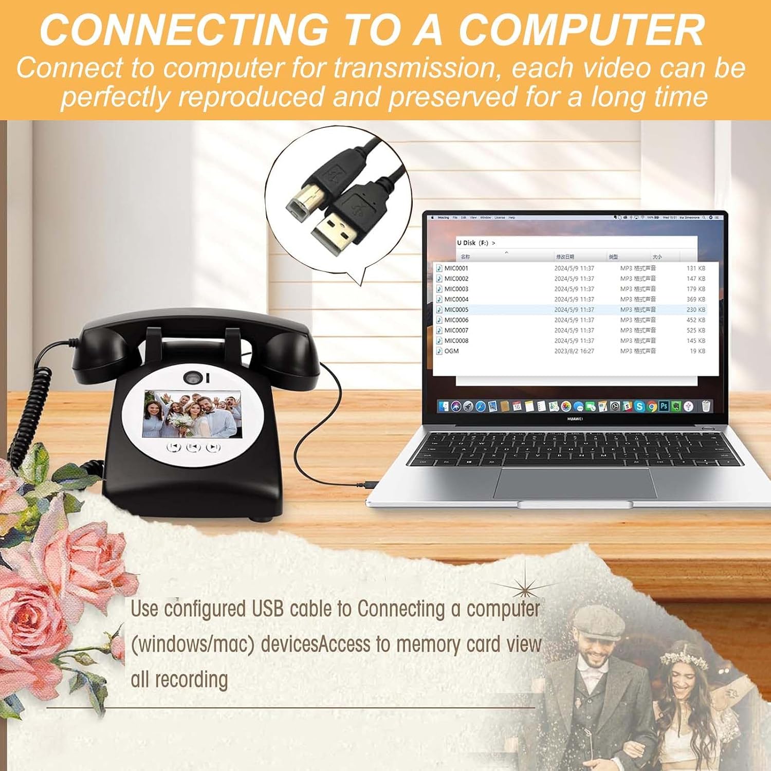 Video Audio Guest Book Wedding Phone,1080P Hd Video Audio Phone Guestbook,for Wedding/Birthday/Graduations/Baby Shower,Beige