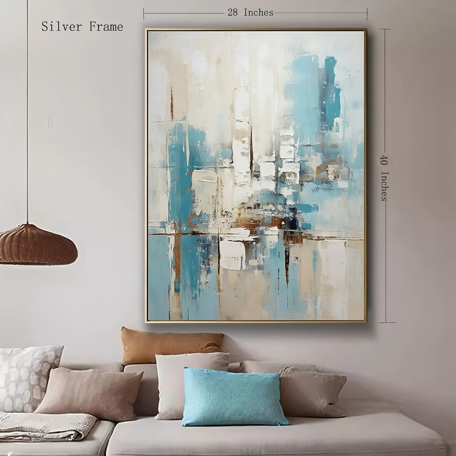 3D Textued Framed Abstract Canvas Wall Art for Office,Hand Painted Blue Abstract Oil Painting For Living Room, Large Textured Wall Decoration for Bedroom Home Décor 28x40 inches