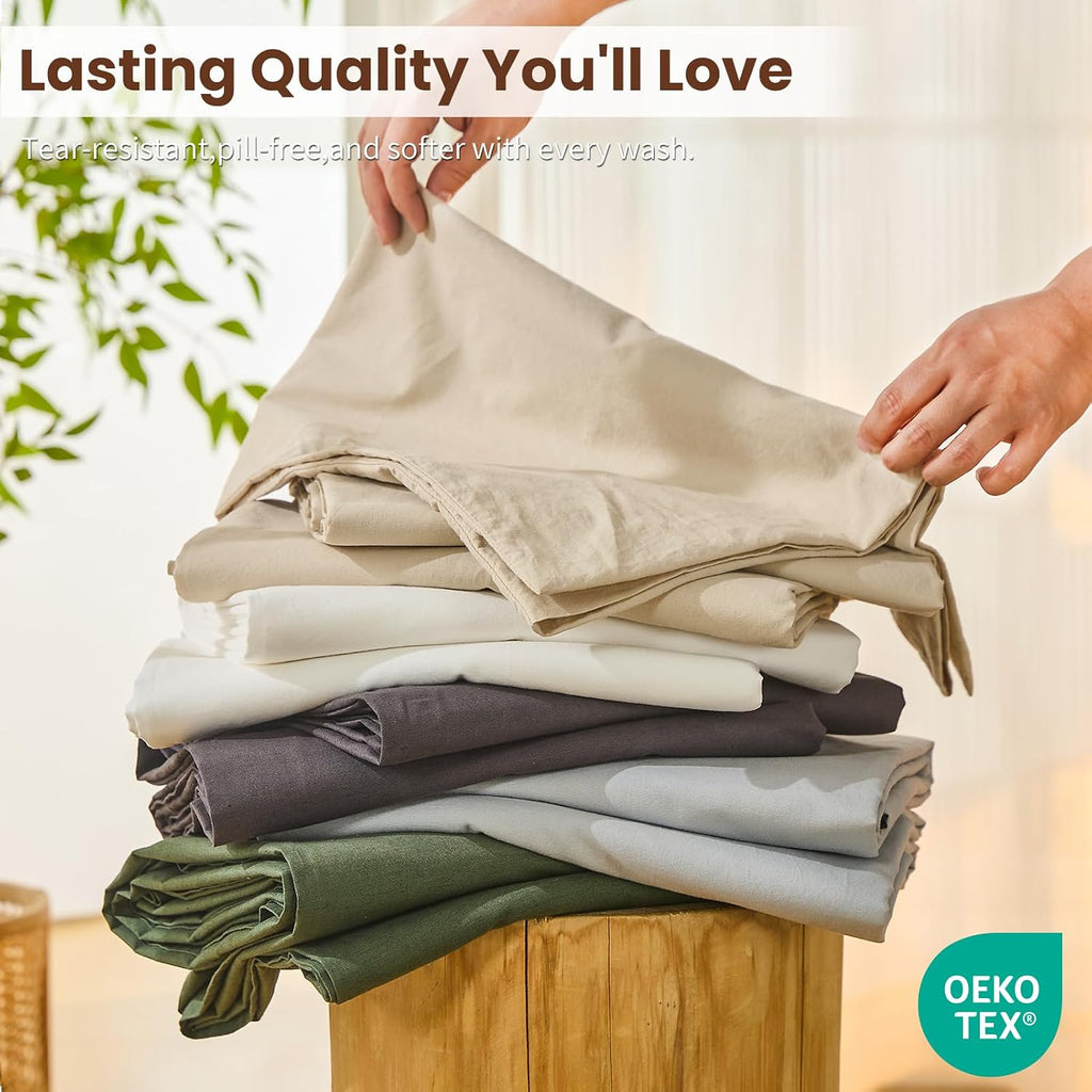 Bedlifes 100% French Linen Sheets Queen Size 18-24'Extra Deep Pocket 4-Piece Set Breathable & Moisture-Wicking,Soft & Durable Sheets for Thick Mattresses(Taupe)