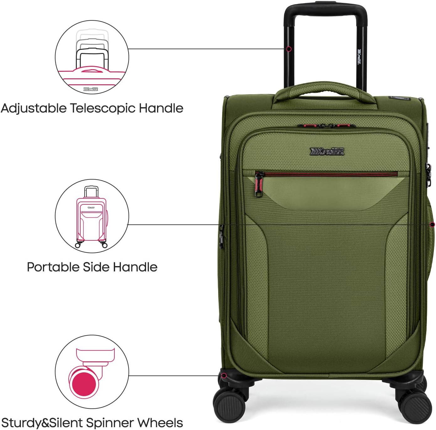 3PCS Set Softside Luggage Sets w/ Spinner Wheels,Expandable 20% Suitcase Upright Spinner Softshell w/TSA LOCK, Lightweight Durable Rolling Travel Luggage Set for Men/Women（Green,22in/28in/32in）