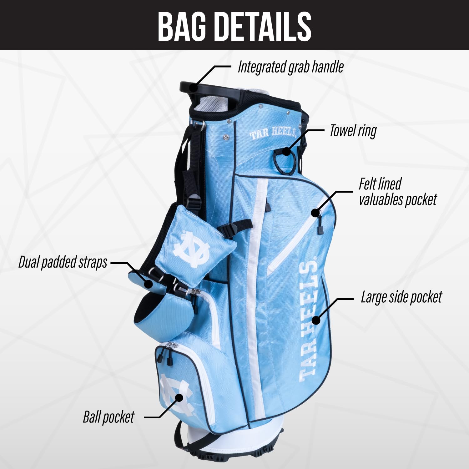 Team Golf NCAA Fairway Golf Stand Bag, Lightweight, 14-Way Top, Spring Action Stand, Insulated Cooler Pocket, Padded Strap, Umbrella Holder & Removable Rain Hood