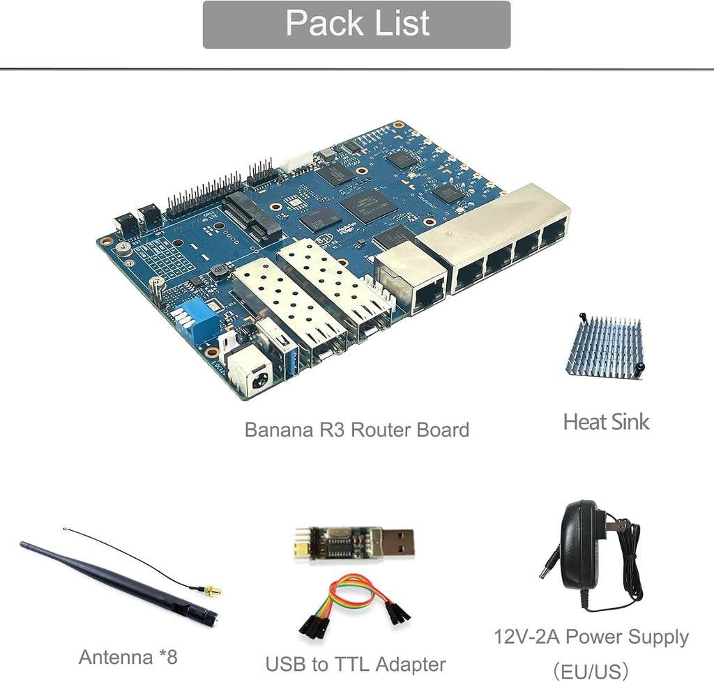 youyeetoo BPI-R3 Router Development Board MediaTek MT7986 8G EMMC with 2X SFP 2.5GbE/ 5X RJ45 GbE (Antenna Bundle)