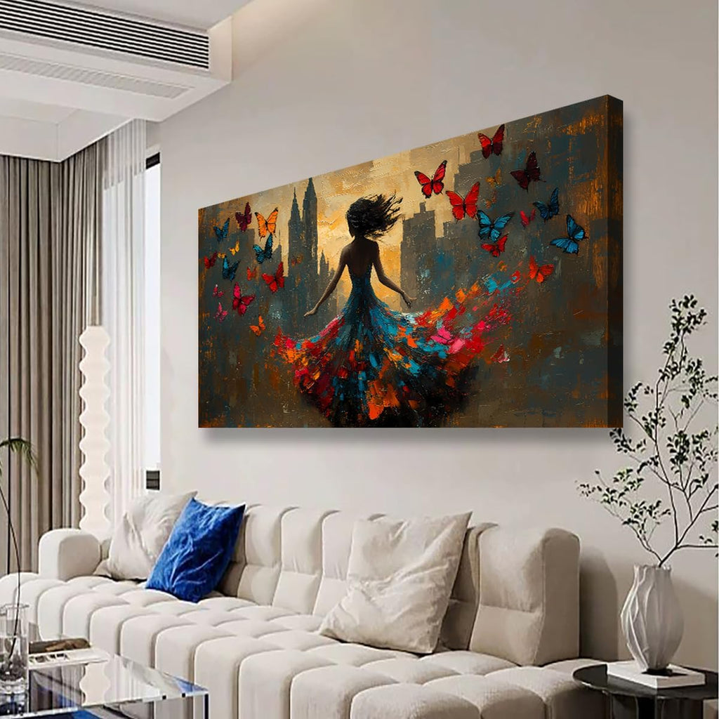 Black Pictures Canvas Wall Art for Living room Office Bedroom Wall Decor Abstract Wall Art Print Modern Noble Butterfly Oil Painting Artwork Waterproof Ready to Hang-28x57inch