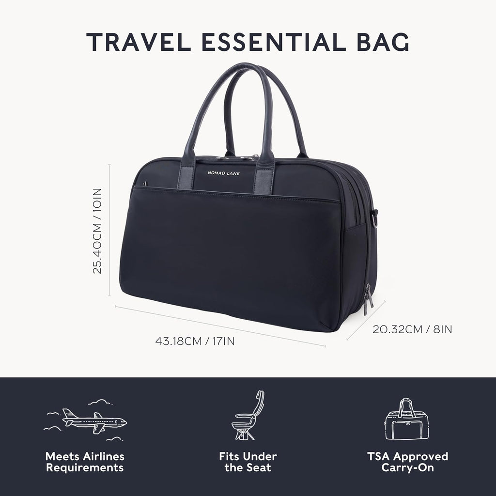 Nomad Lane Carry-On Luggage Duffel Bag, Durable & Lightweight Suitcase. Bento Bag, Personal Item Weekender Travel Bag for Men & Women, Black