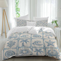 Prime Leader Summer Coastal Duvet Cover Set Queen Size 4 Pieces Retro Ocean Waves Shell Crab Coconut Tree Bedding Set with Zipper Closure, 1 Comforter Cover 90x92 Inches 1 Flat Sheet & 2 Pillow Cases