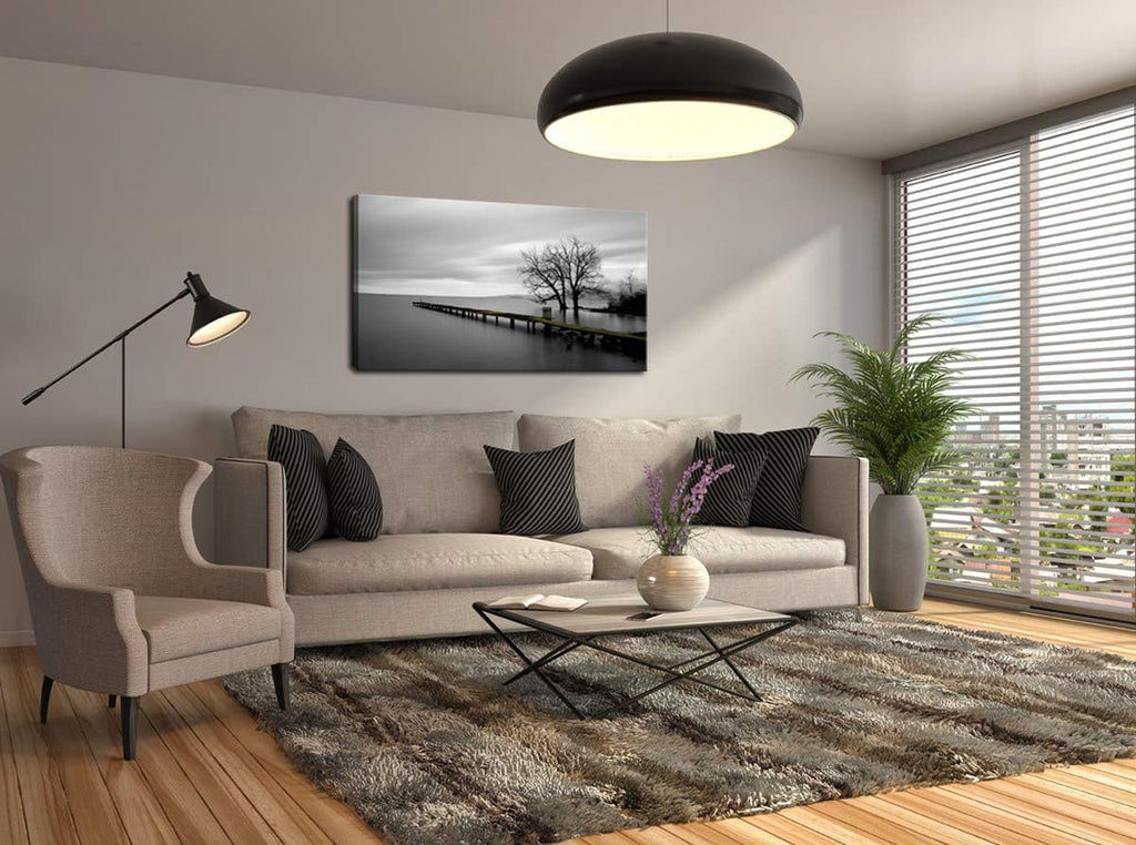 DZL Art S74975 Canvas Prints Modern Minimalist Black and White Lake Trees Landscape Wall Art Painting for Living Room Bedroom Decor Office Wall Decor Home Decoration