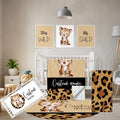 Terwex Personalized Toddler Bedding Set, 5 Pcs Custom Name Crib Bedding Set for Boys Girls, Brown Leopard Flannel Baby Bedding Set, Double Layer Baby Crib Set, Customized Gifts for Newborns Infants