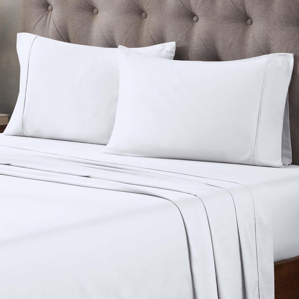 Superior Egyptian Cotton 400 Thread Count Bed Sheet Set, 1 Elastic Deep Pocket Fitted Sheet, 1 Flat Sheet, 2 Pillowcases, Soft Bedding, Luxury Sheets, Sateen Weave, Queen Size, White