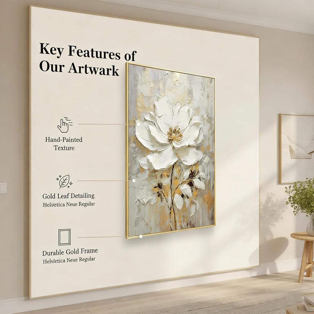 Large Hand Painted Flower Oil Painting for Ofiice-3D White Floral Canvas Wall Art for Bedroom- Framed Modern Artwork for Living Room Home Decoration 32x48inches