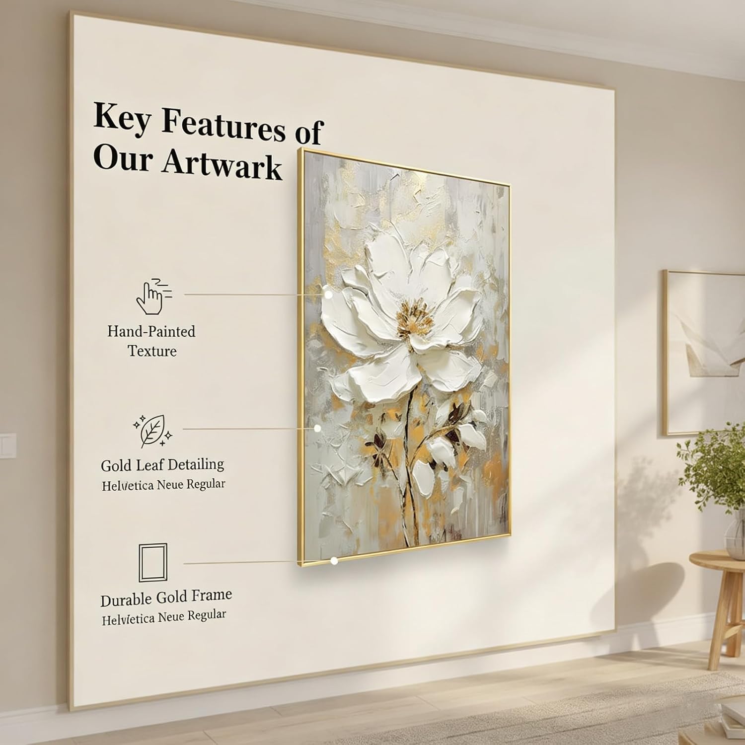 Large Hand Painted Flower Oil Painting for Ofiice-3D White Floral Canvas Wall Art for Bedroom- Framed Modern Artwork for Living Room Home Decoration 32x48inches