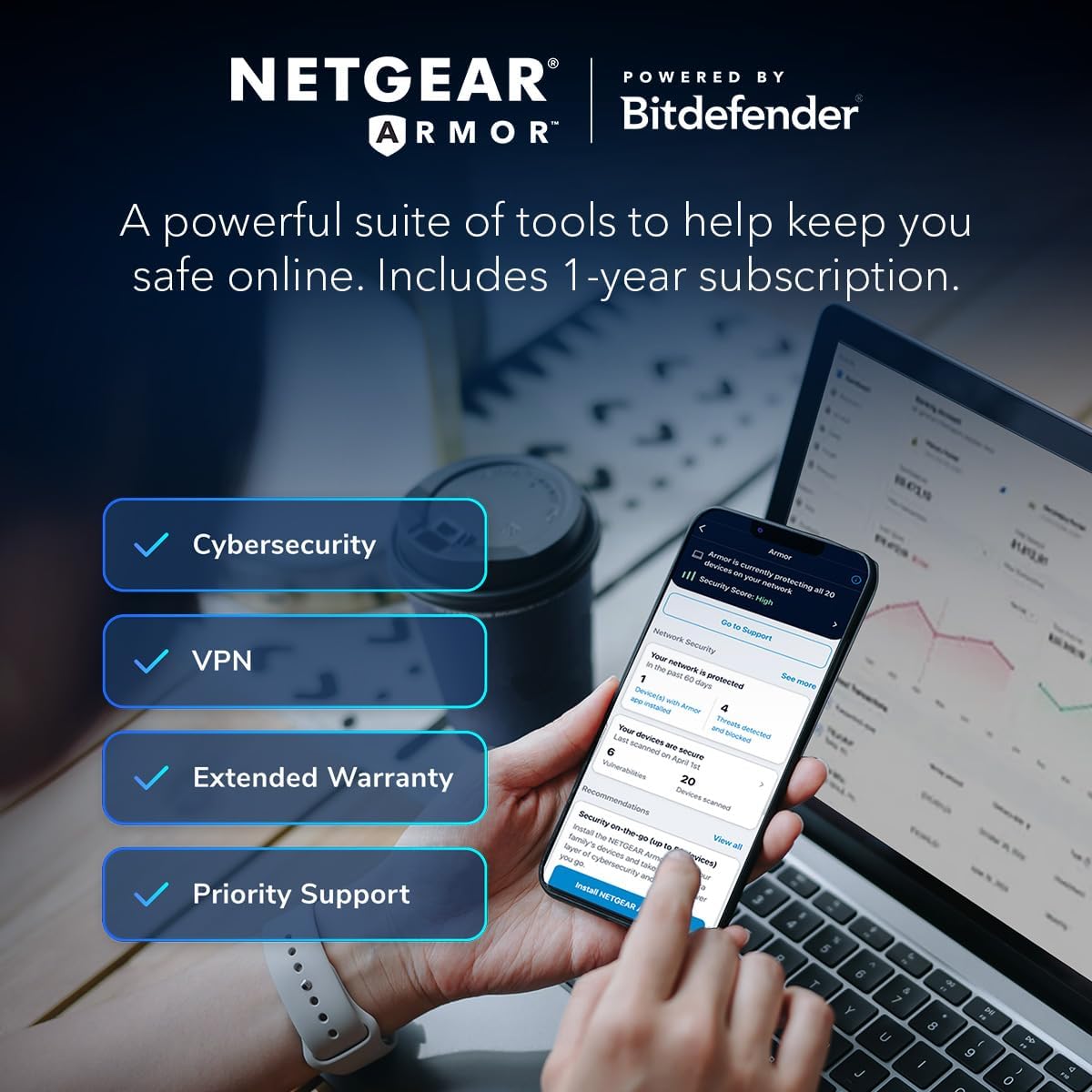 NETGEAR Orbi Tri-Band WiFi 6 Mesh Network System (RBK862S) – Router + 1 Satellite Extender, Security Features, Up to 6Gbps, Up to 5,400 sq. ft., 100 Devices, 10 Gig Internet Port, Armor Subscription